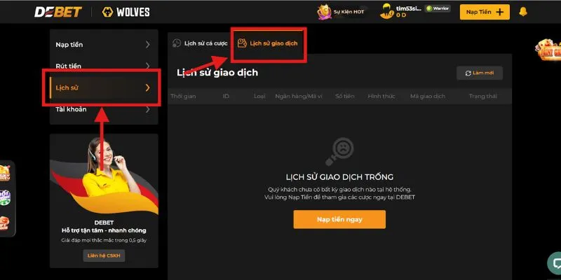 Thực hiện theo các bước nạp tiền Debet đơn giản